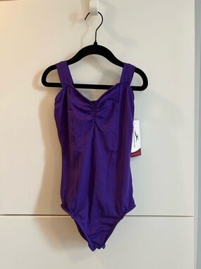 NWT Motionwear Girls Purple Leotard with Gathered Front Child’s Large